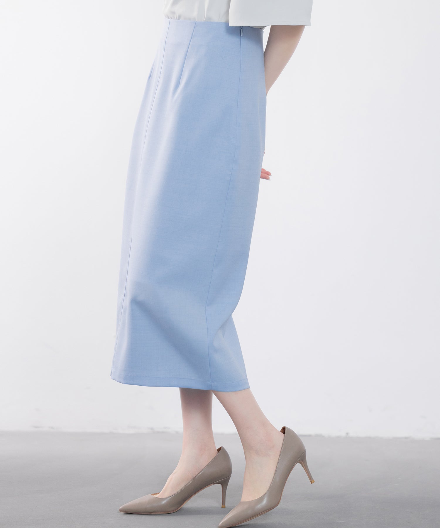 ハイウエスト仕様ミモレ丈スカートsdp0193 ブルー