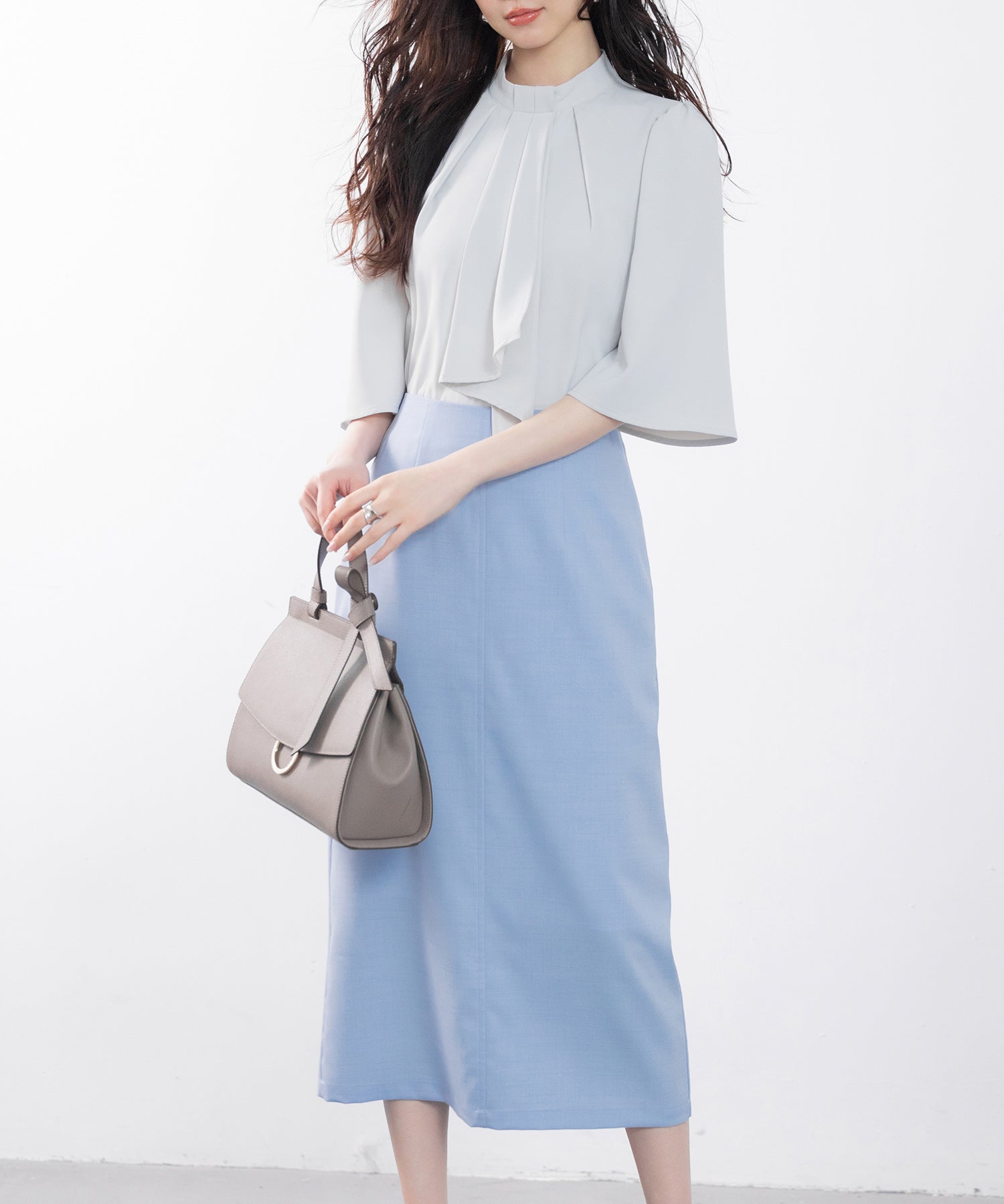 ハイウエスト仕様ミモレ丈スカートsdp0193 ブルー