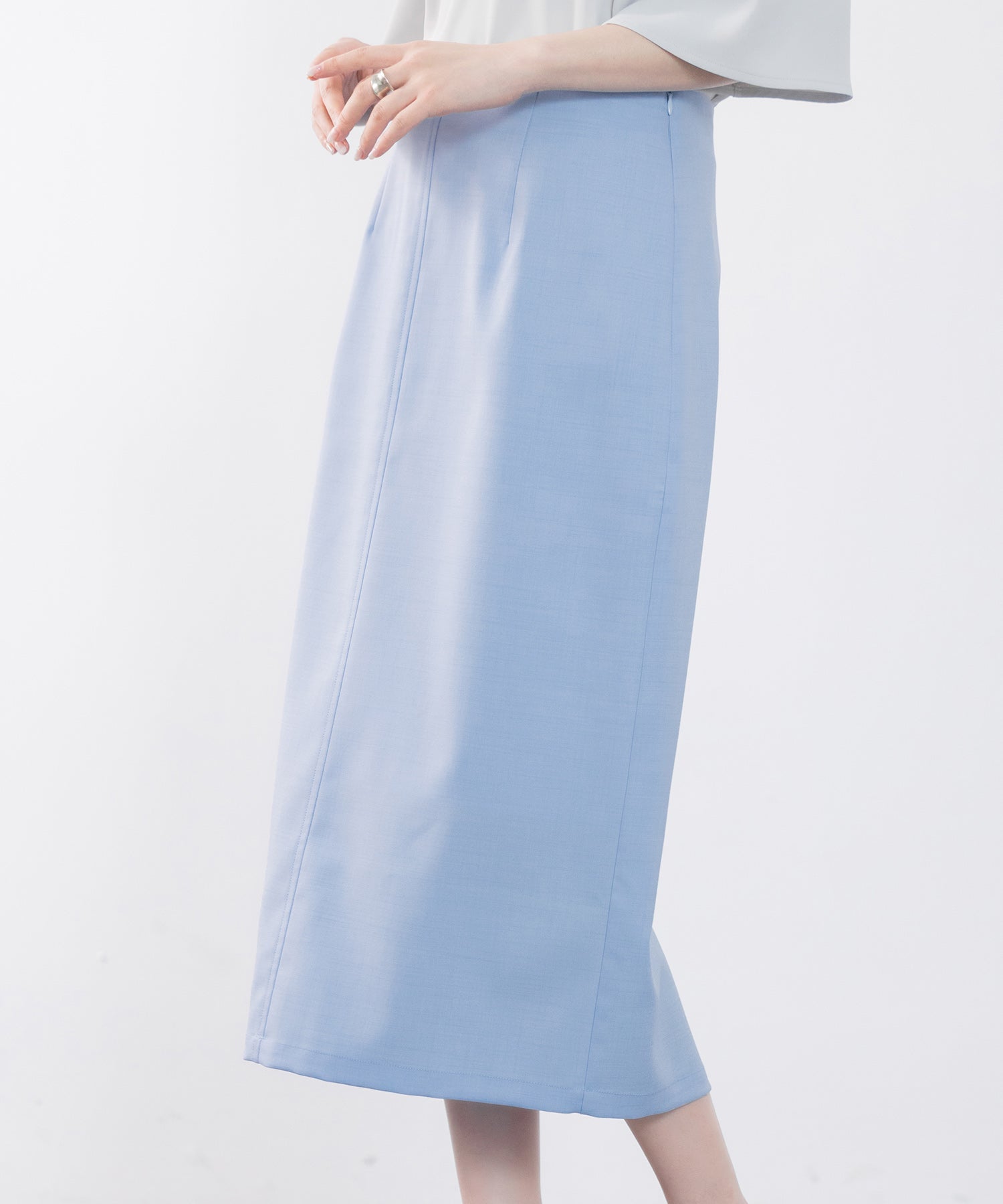 ハイウエスト仕様ミモレ丈スカートsdp0193 ブルー