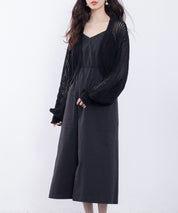 ドロストリボンVネックキャミワンピースsdp0194 ブラック