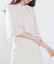 5分丈スリーブスタンドカラーブラウスsdp0199 ピンクベージュ