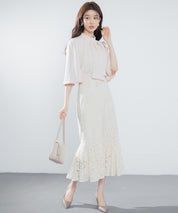 5分丈スリーブスタンドカラーブラウスsdp0199 ピンクベージュ