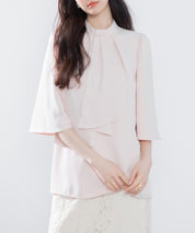 5分丈スリーブスタンドカラーブラウスsdp0199 ピンクベージュ