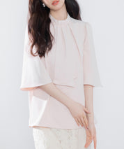 5分丈スリーブスタンドカラーブラウスsdp0199 ピンクベージュ