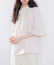 5分丈スリーブスタンドカラーブラウスsdp0199 ピンクベージュ