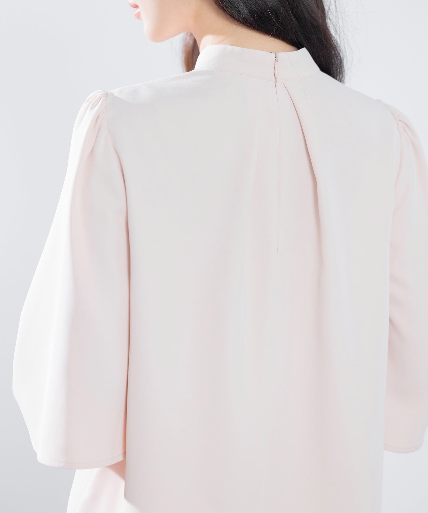 5分丈スリーブスタンドカラーブラウスsdp0199 ピンクベージュ