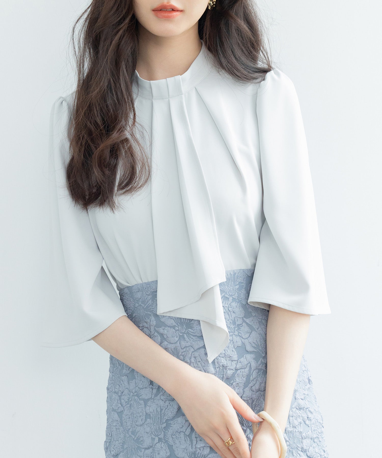 5分丈スリーブスタンドカラーブラウスsdp0199-102-37