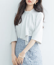 5分丈スリーブスタンドカラーブラウスsdp0199 ライトグリーン