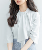 5分丈スリーブスタンドカラーブラウスsdp0199 ライトグリーン