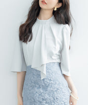 5分丈スリーブスタンドカラーブラウスsdp0199 ライトグリーン