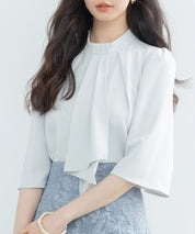 5分丈スリーブスタンドカラーブラウスsdp0199 ライトグリーン