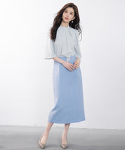 5分丈スリーブスタンドカラーブラウスsdp0199 ライトグリーン