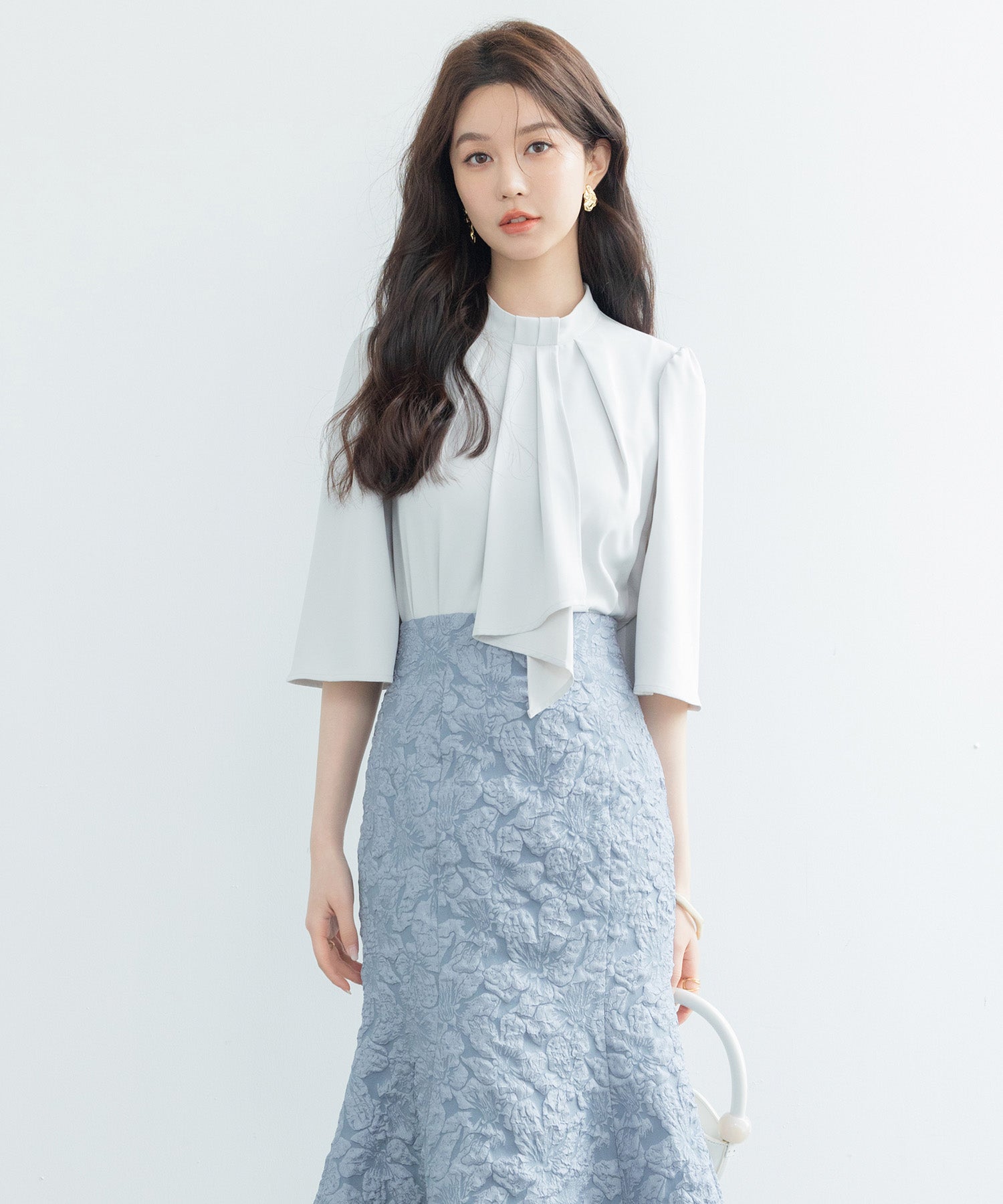 5分丈スリーブスタンドカラーブラウスsdp0199 ライトグリーン