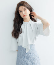 5分丈スリーブスタンドカラーブラウスsdp0199 ライトグリーン