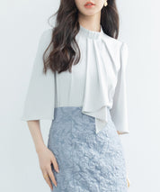 5分丈スリーブスタンドカラーブラウスsdp0199 ライトグリーン