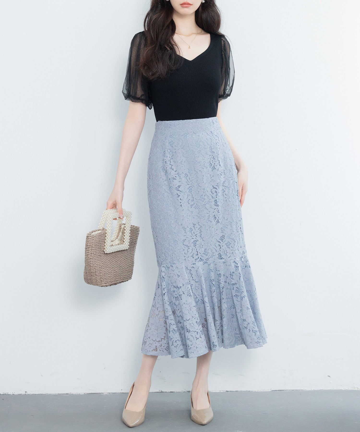 マーメイドス総レース生地スカートsdp0200 ブルー