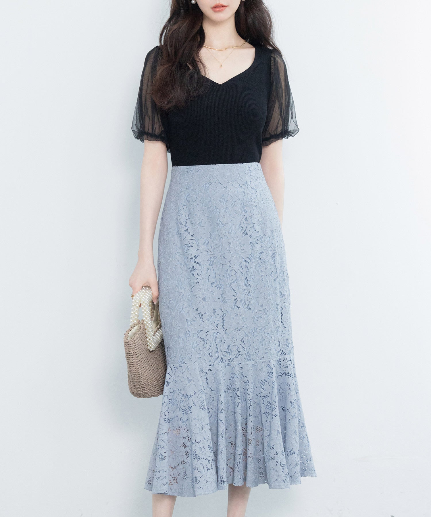 マーメイドス総レース生地スカートsdp0200 ブルー