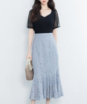 マーメイドス総レース生地スカートsdp0200 ブルー