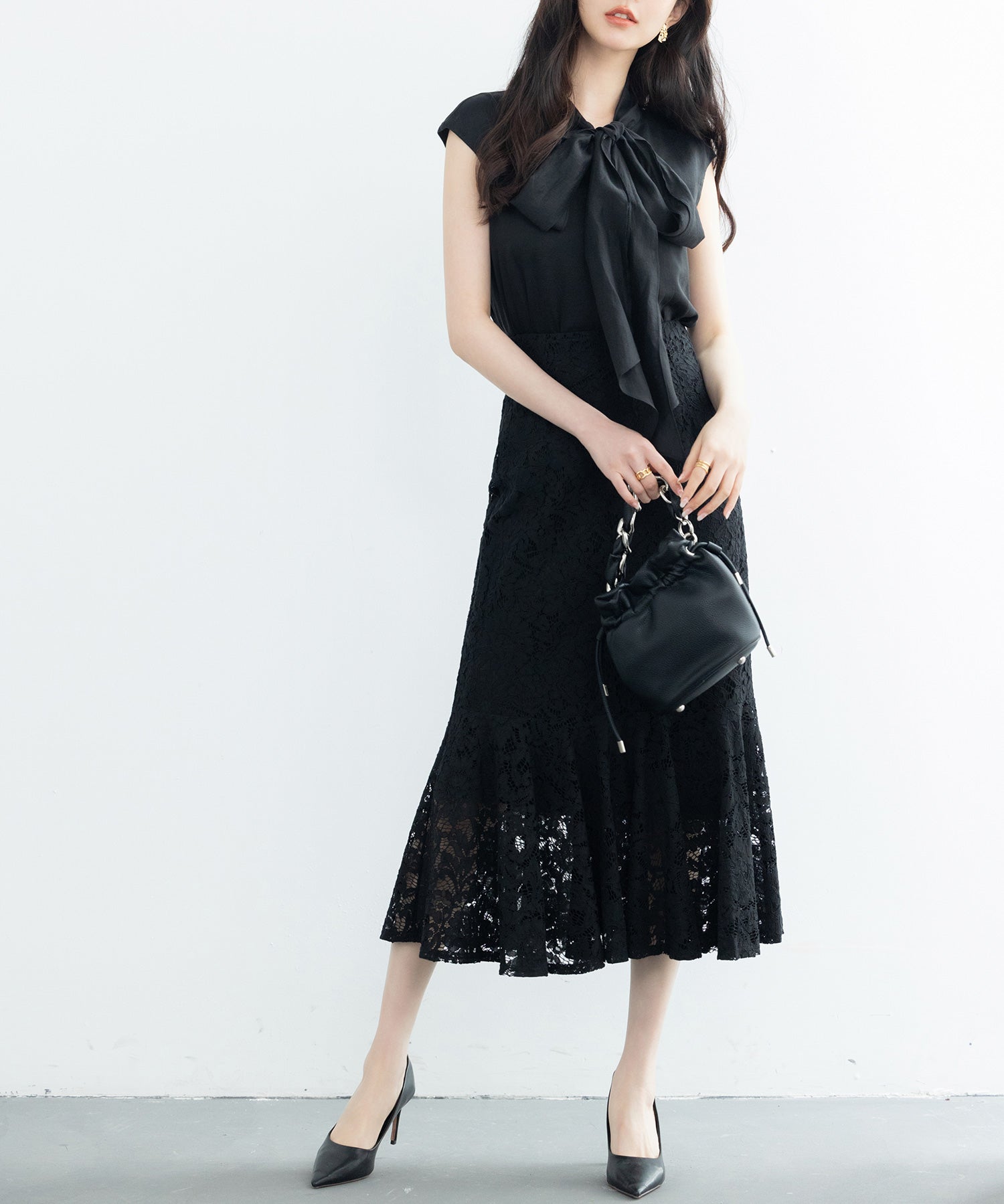 マーメイドス総レース生地スカートsdp0200 ブラック