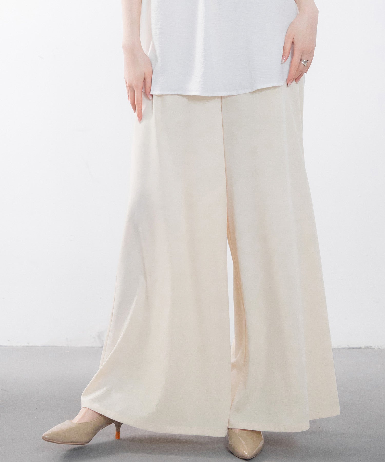 体型カバーハイウエストワイドパンツsdp0202 アイボリー
