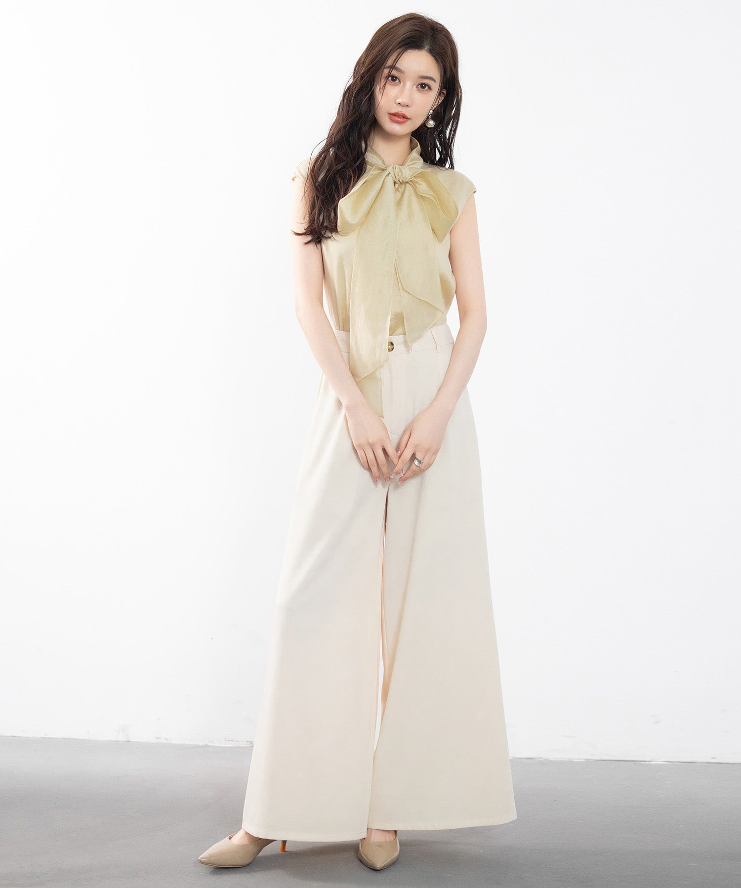 体型カバーハイウエストワイドパンツsdp0202 アイボリー