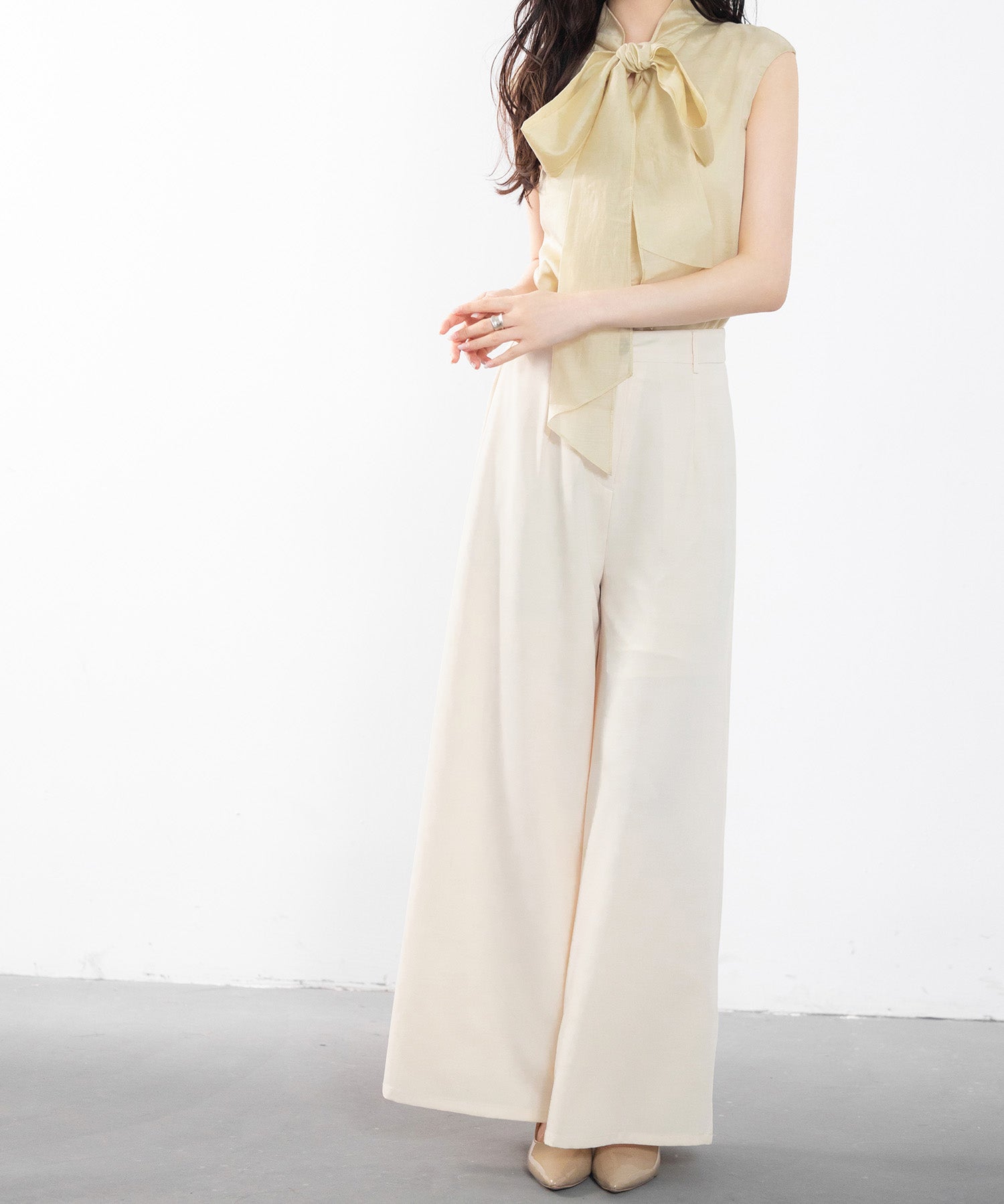 体型カバーハイウエストワイドパンツsdp0202 アイボリー