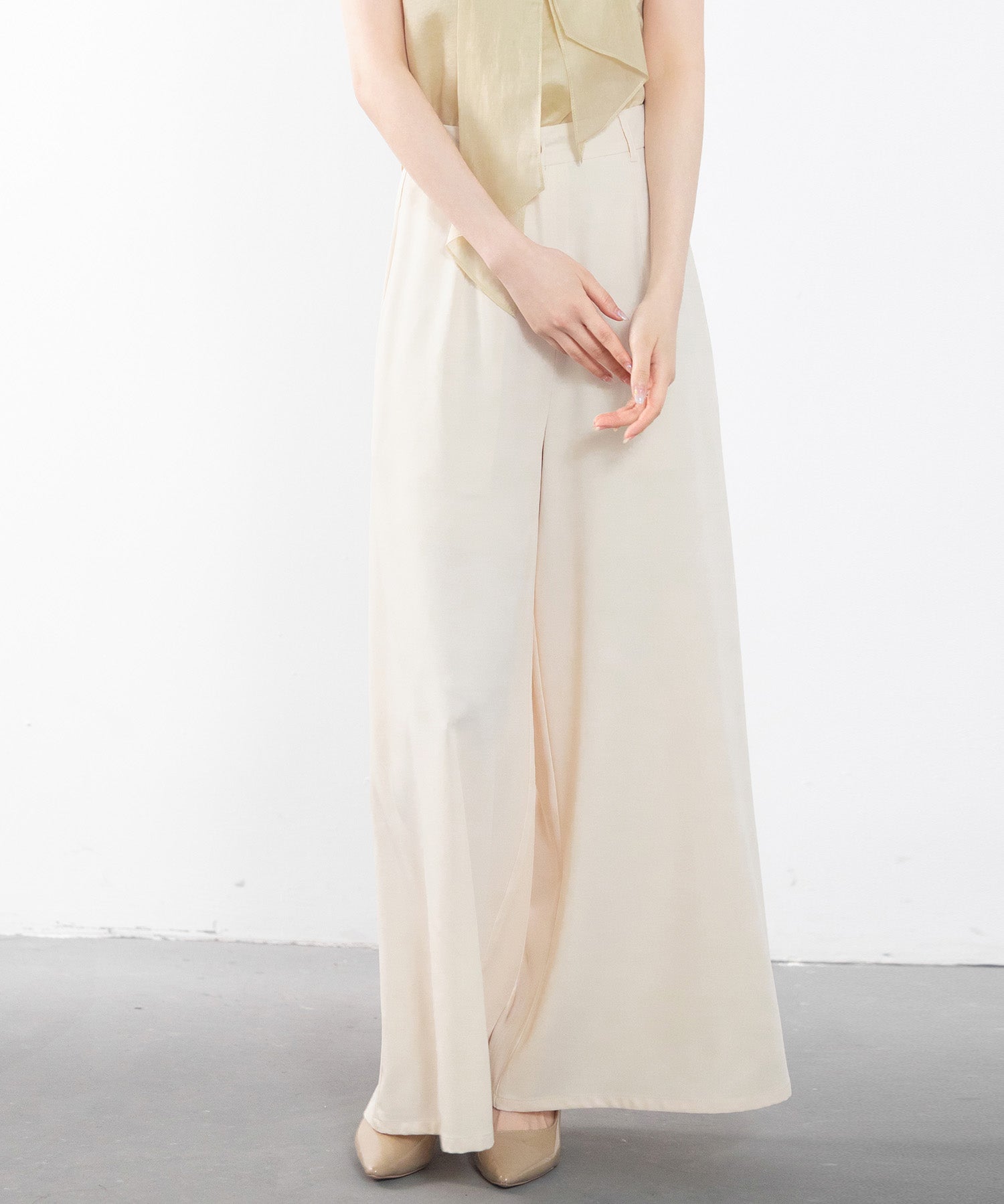 体型カバーハイウエストワイドパンツsdp0202 アイボリー