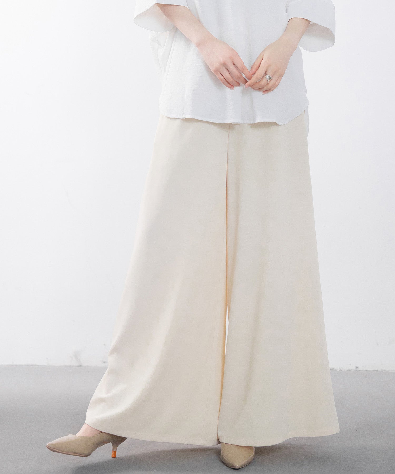体型カバーハイウエストワイドパンツsdp0202 アイボリー