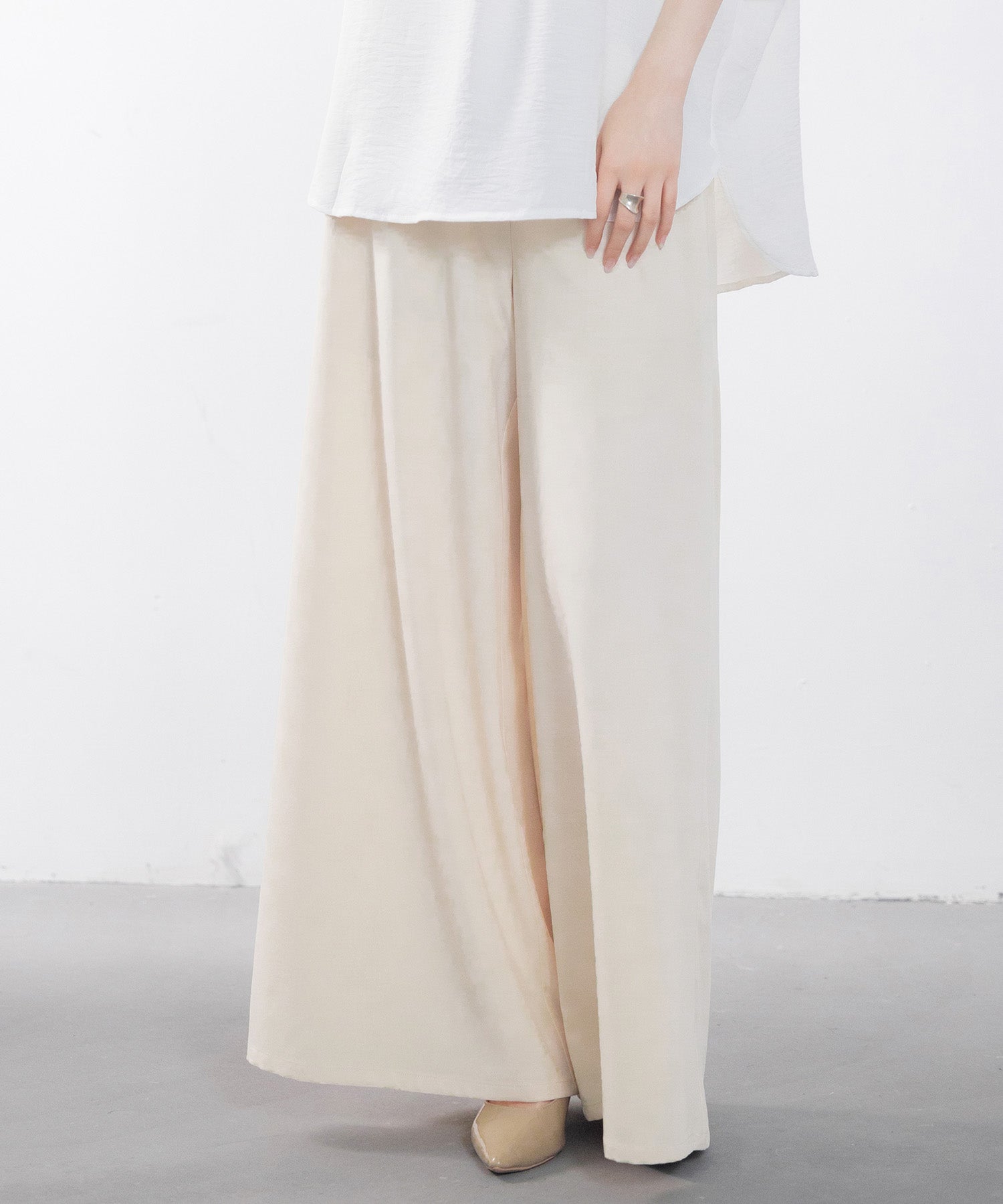 体型カバーハイウエストワイドパンツsdp0202 アイボリー