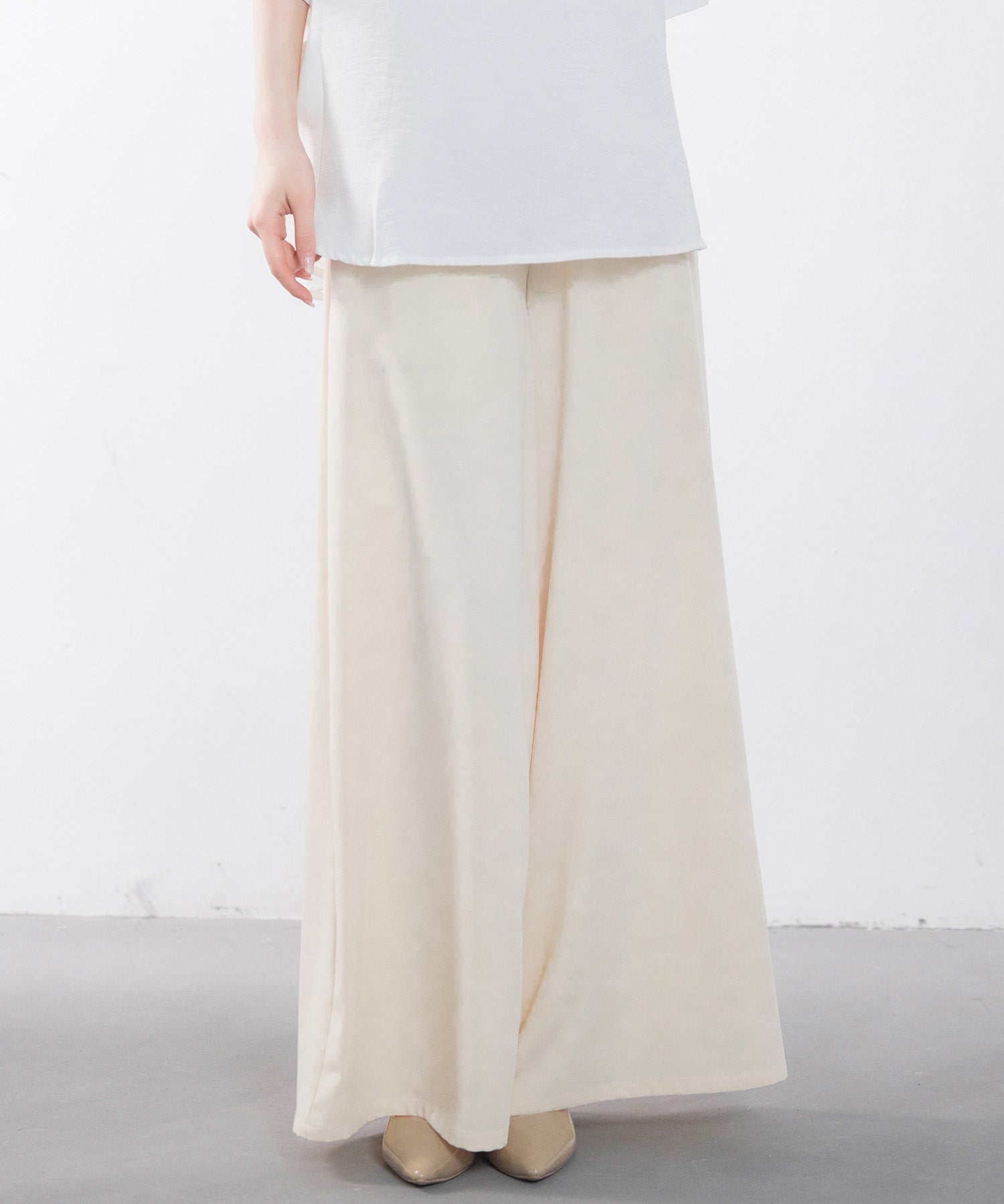 体型カバーハイウエストワイドパンツsdp0202 アイボリー