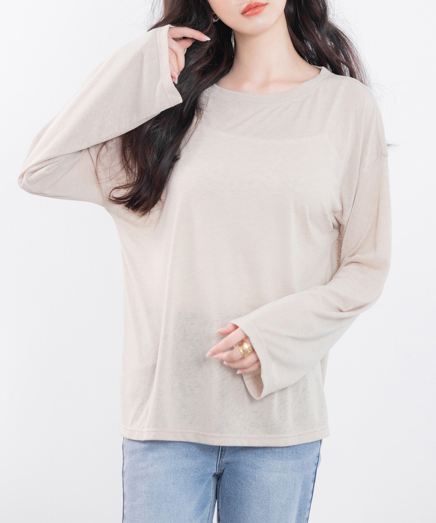 シアー生地長袖クルーネックトップスsdp0203-103-14