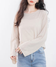 シアー生地長袖クルーネックトップスsdp0203 ベージュ