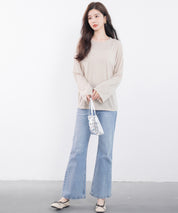 シアー生地長袖クルーネックトップスsdp0203 ベージュ