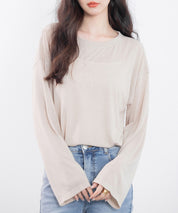 シアー生地長袖クルーネックトップスsdp0203 ベージュ