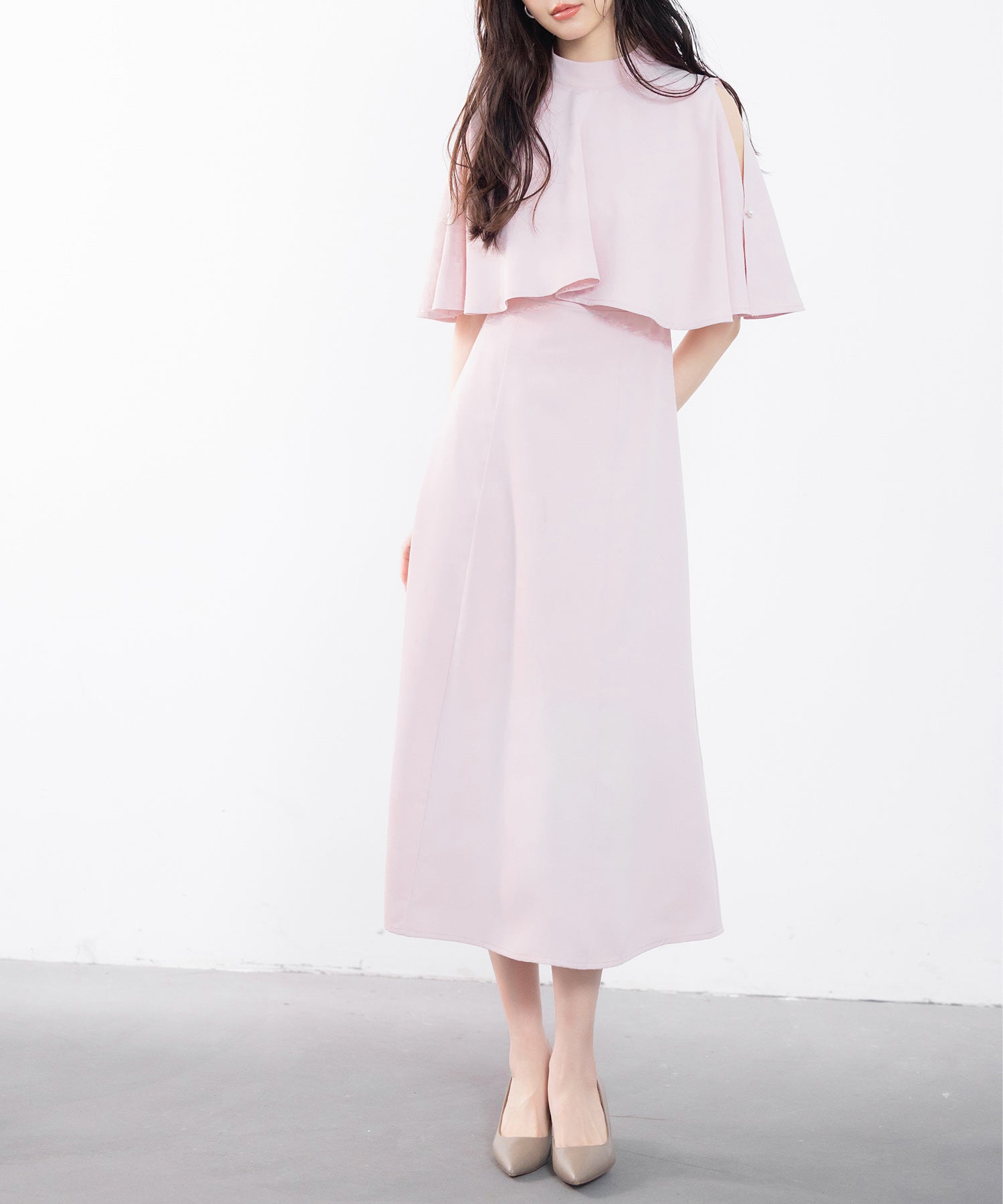 立ち襟オープンショルダーミモレ丈ワンピースsdp0208-102-26