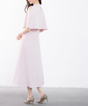 立ち襟オープンショルダーミモレ丈ワンピースsdp0208 ピンク