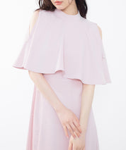 立ち襟オープンショルダーミモレ丈ワンピースsdp0208 ピンク