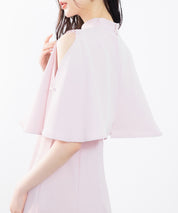 立ち襟オープンショルダーミモレ丈ワンピースsdp0208 ピンク