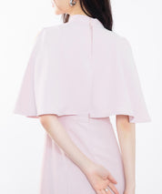 立ち襟オープンショルダーミモレ丈ワンピースsdp0208 ピンク