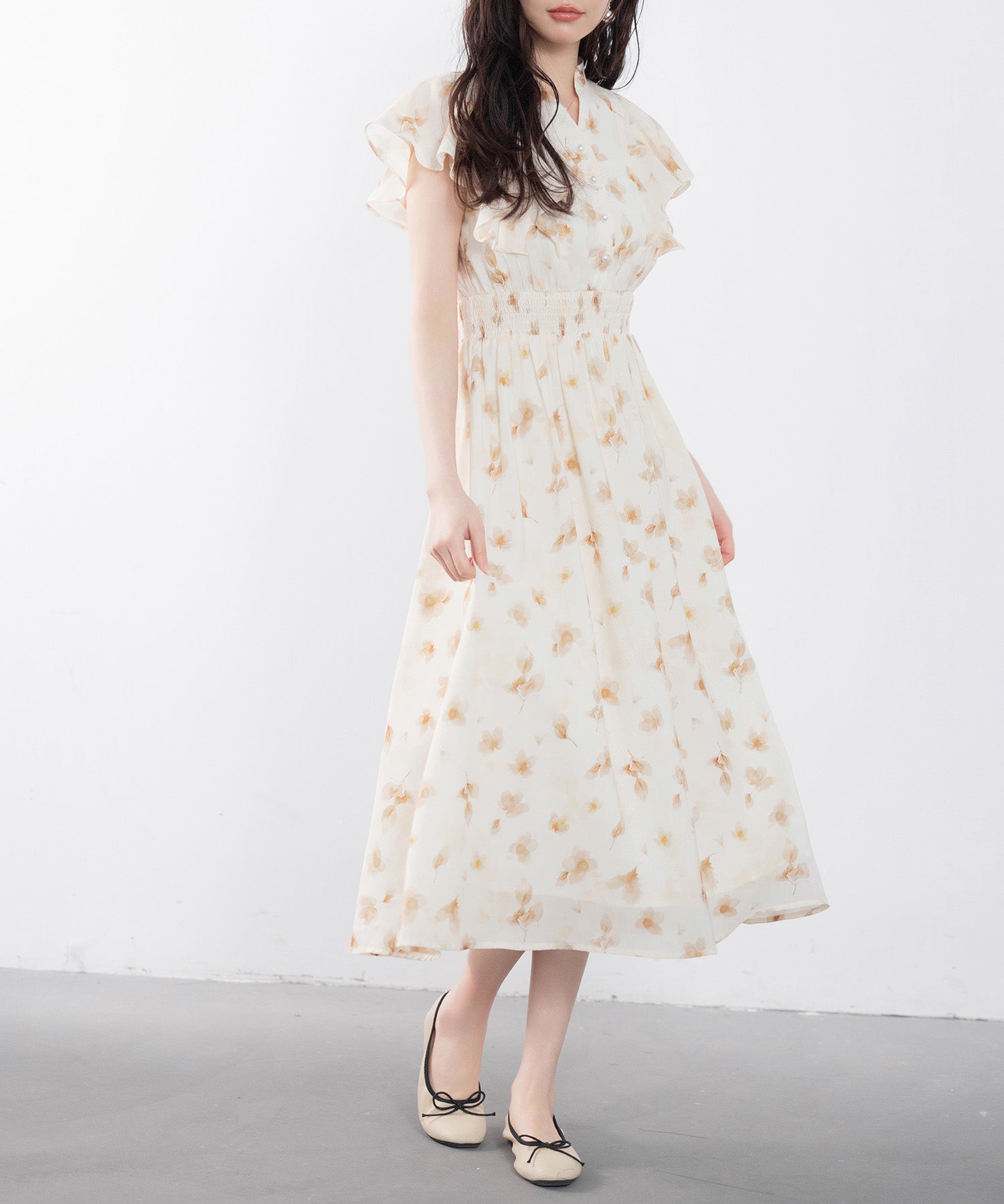 ウエストシャーリング花柄ワンピースsdp0209-102-14