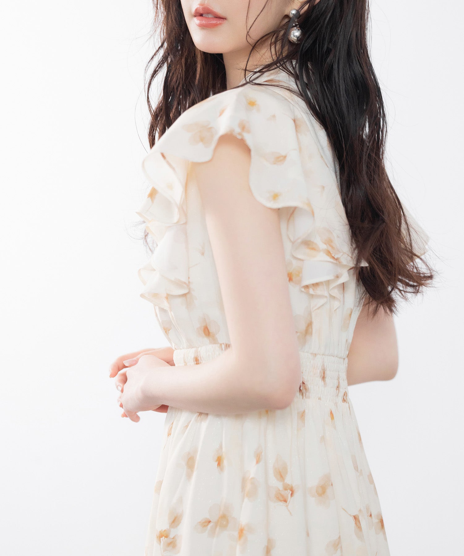 ウエストシャーリング花柄ワンピースsdp0209 ベージュ