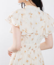 ウエストシャーリング花柄ワンピースsdp0209 ベージュ