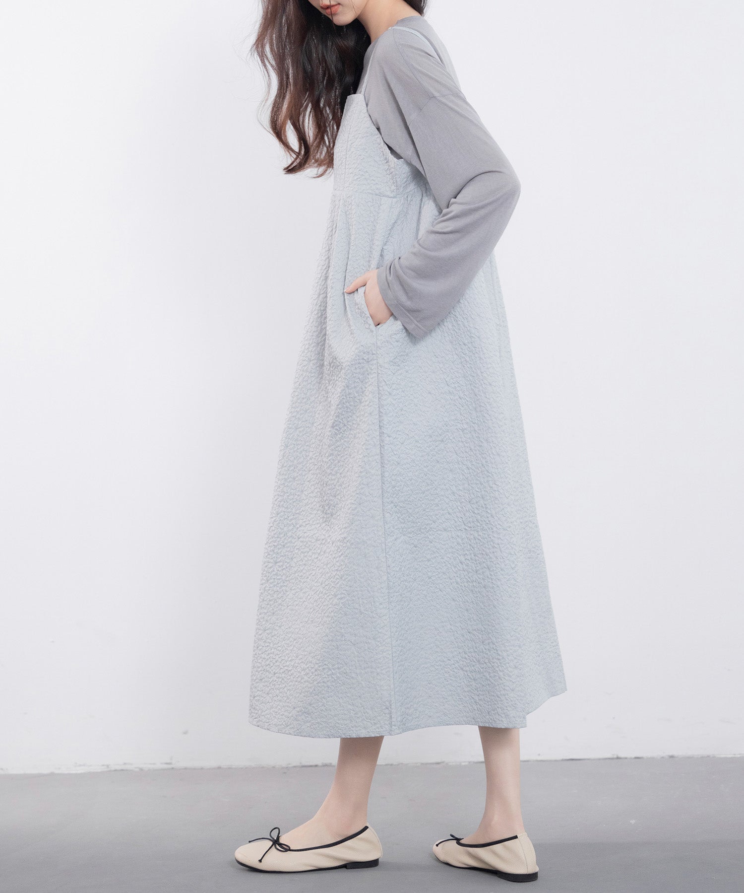 フクレジャガード素材キャミワンピースsdp0216 グレー