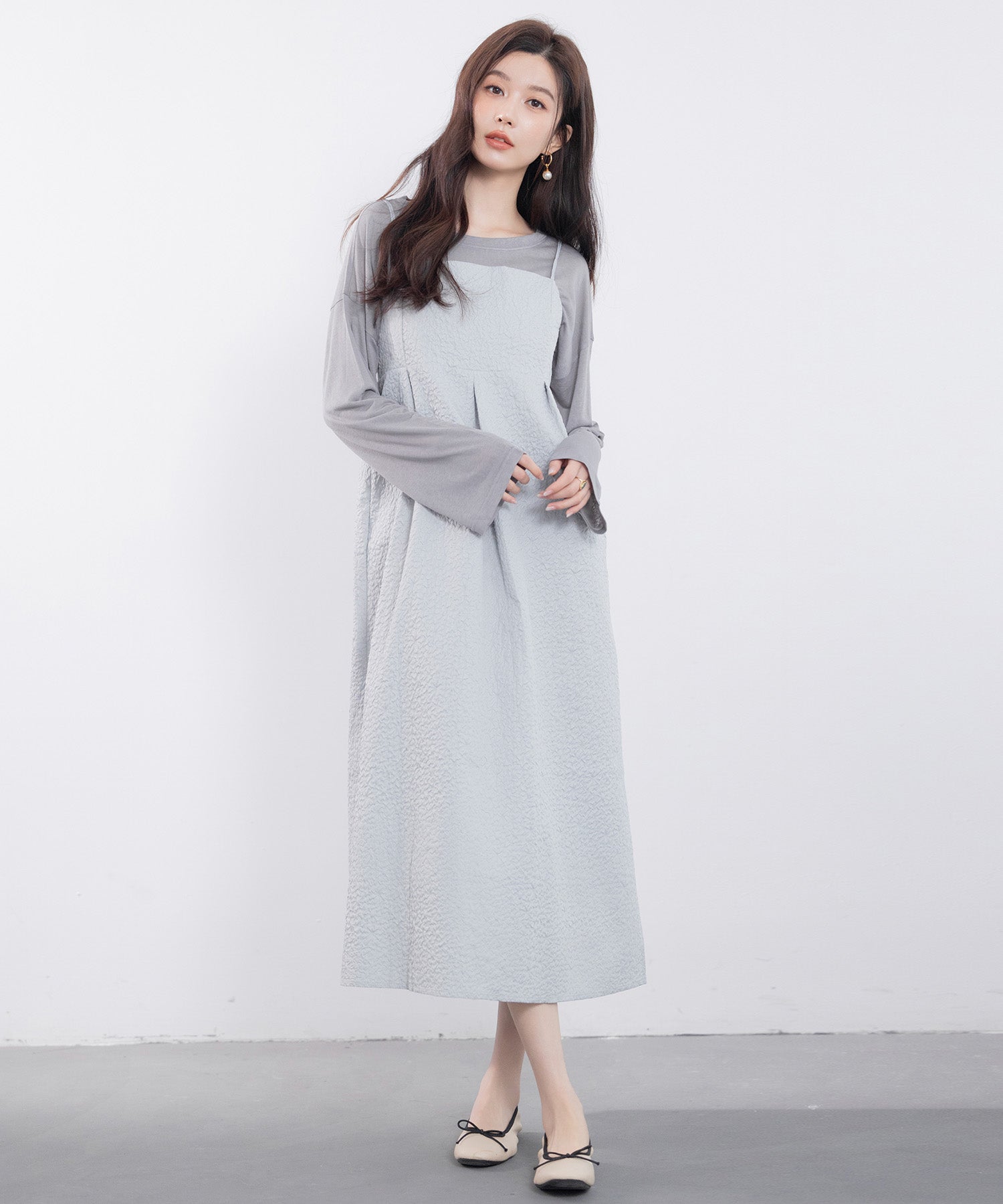 フクレジャガード素材キャミワンピースsdp0216 グレー