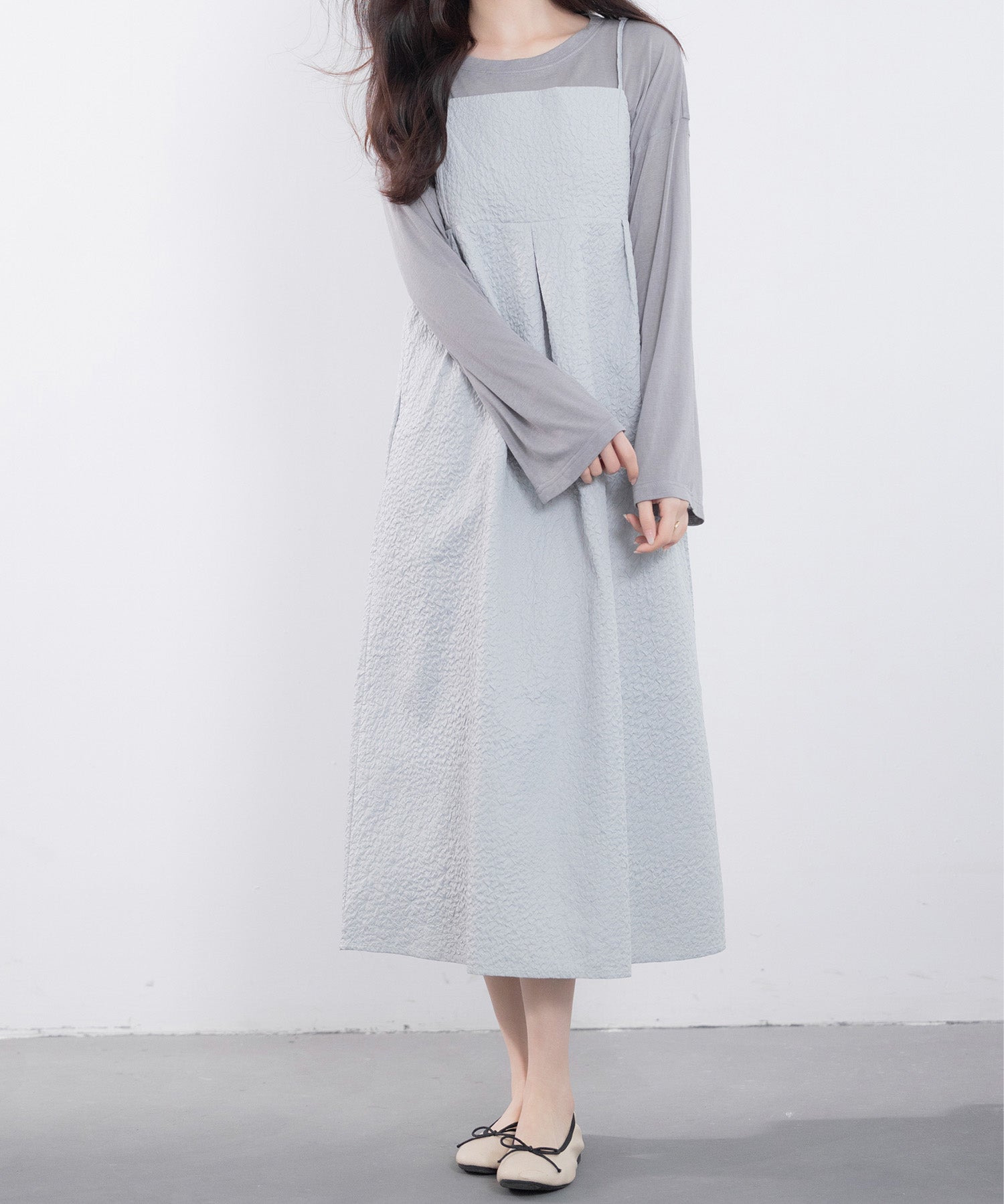 フクレジャガード素材キャミワンピースsdp0216 グレー