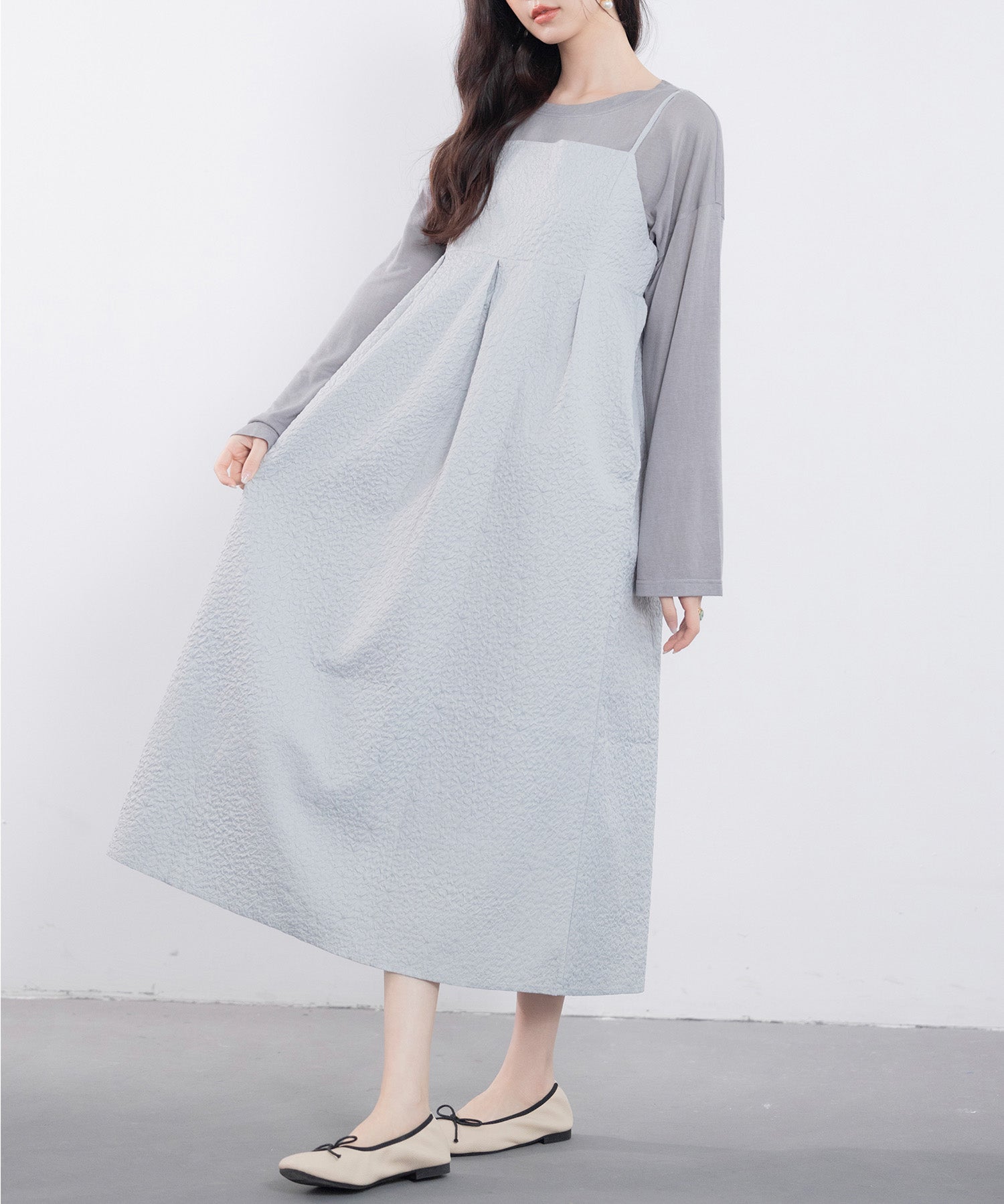 フクレジャガード素材キャミワンピースsdp0216 グレー