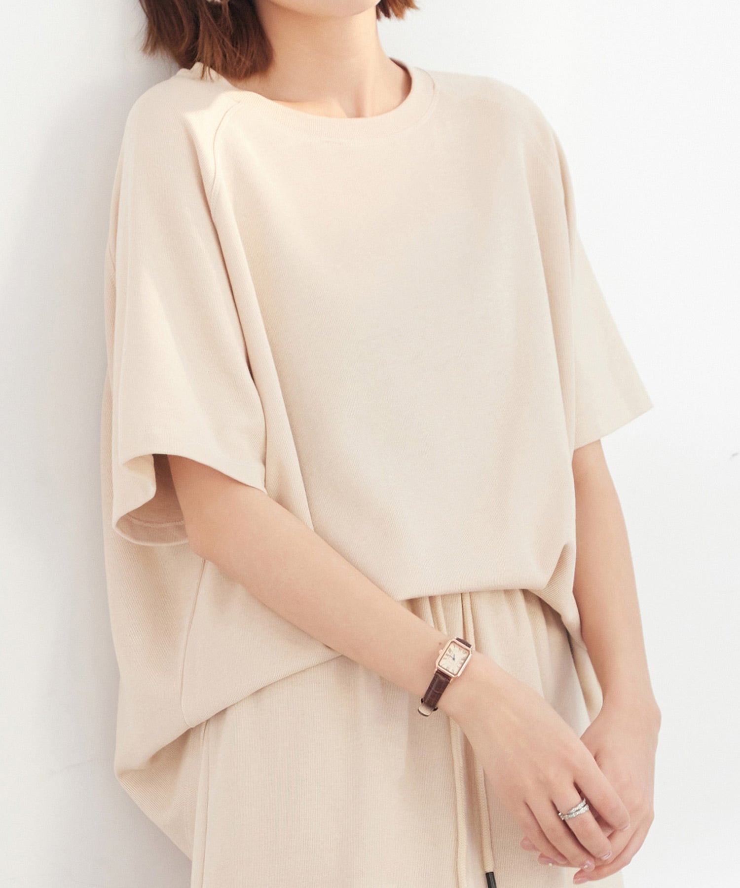 ラグランスリーブクルーネックカットソーsdp0218 ベージュ