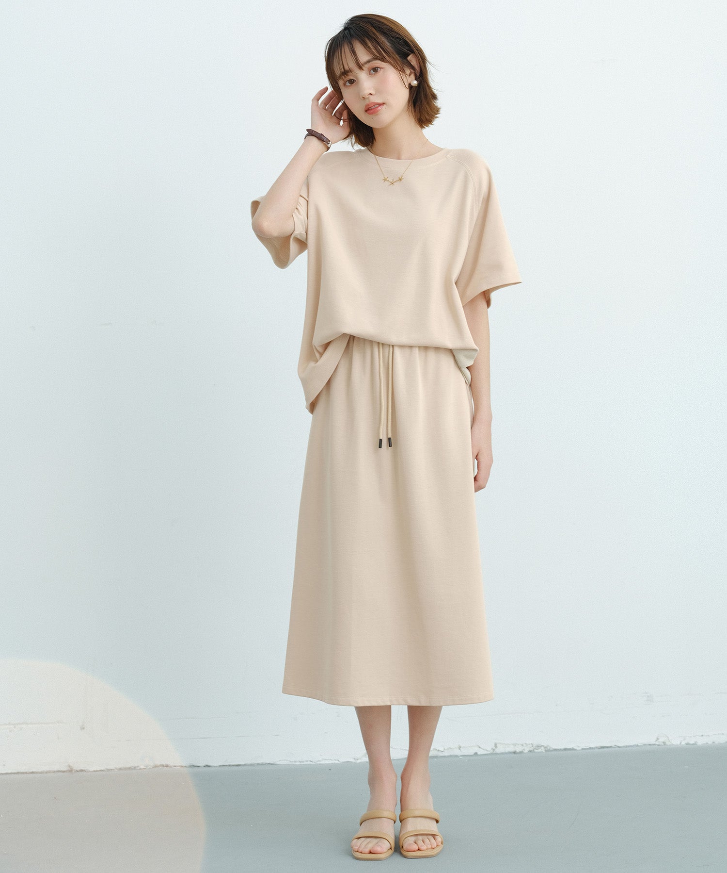 ラグランスリーブクルーネックカットソーsdp0218 ベージュ