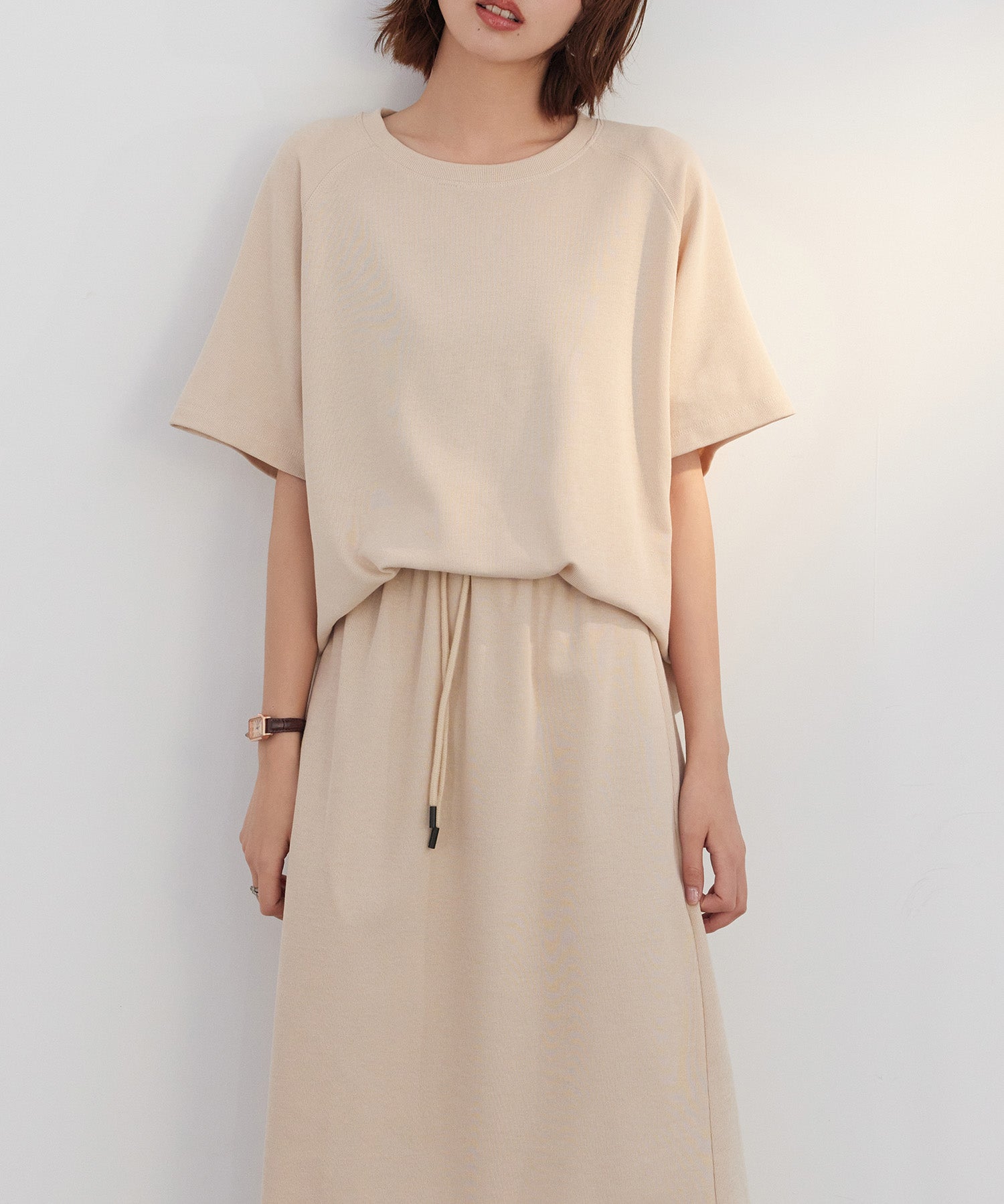 ラグランスリーブクルーネックカットソーsdp0218 ベージュ