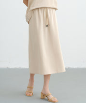 ウエストゴムミモレ丈スウェットスカートsdp0219 ベージュ